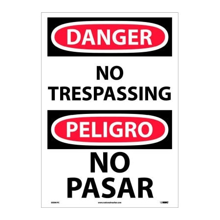 National Marker Co Bilingual Vinyl Sign - Danger No Trespassing ESD81PC